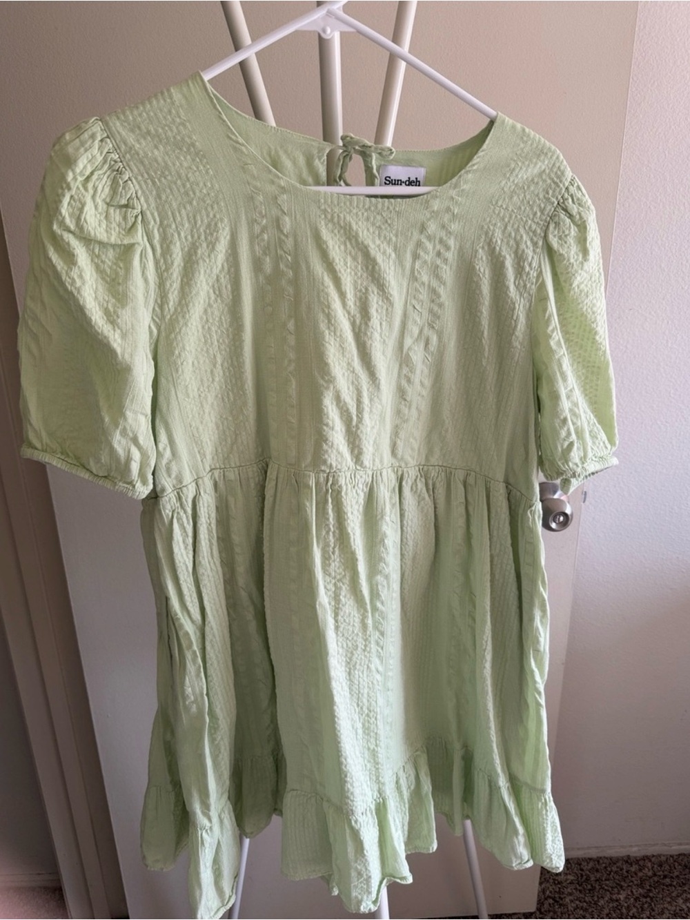 Aritzia Light Green Puff-Sleeve Mini Dress
